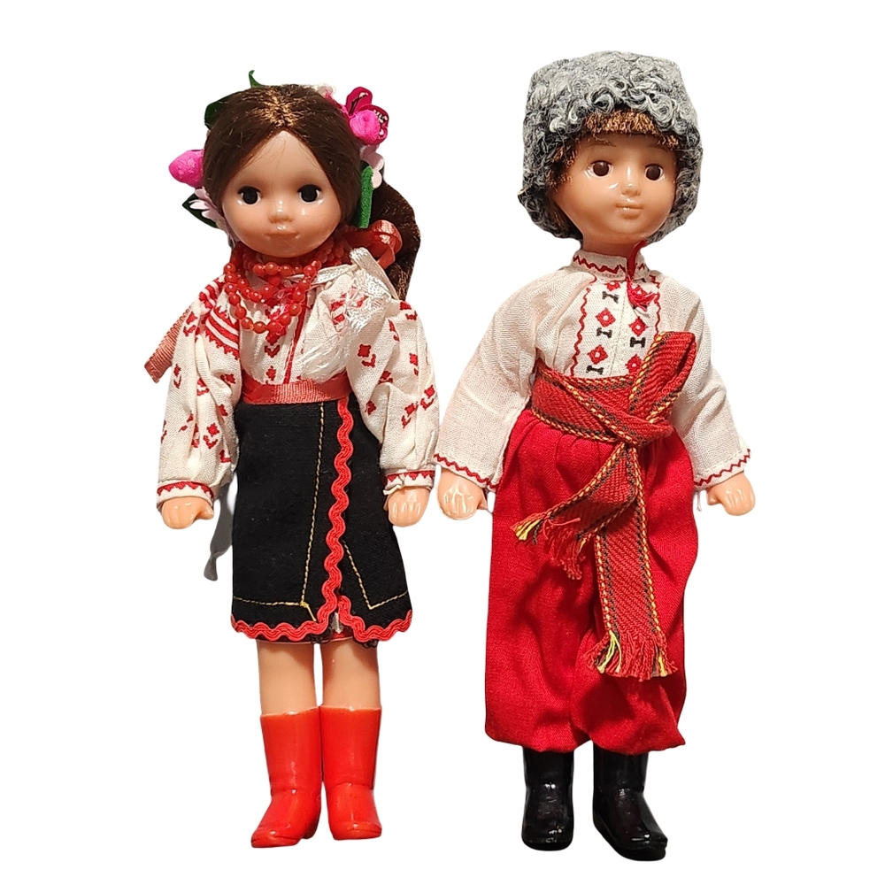 VINTAGE Ukrainian Folk Dolls Set Traditional Embroidered Ethnic Souvenir Decor